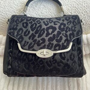 Coach Madison Chenille Ocelot Sadie Flap Satchel Turnlock